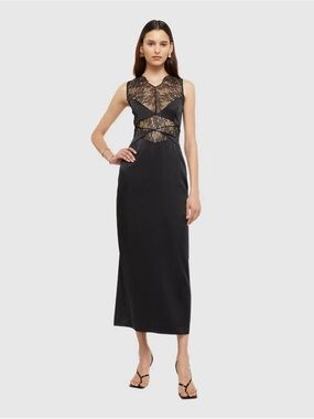 Ginia Black Lace-Panel Midi Dress | Worn once